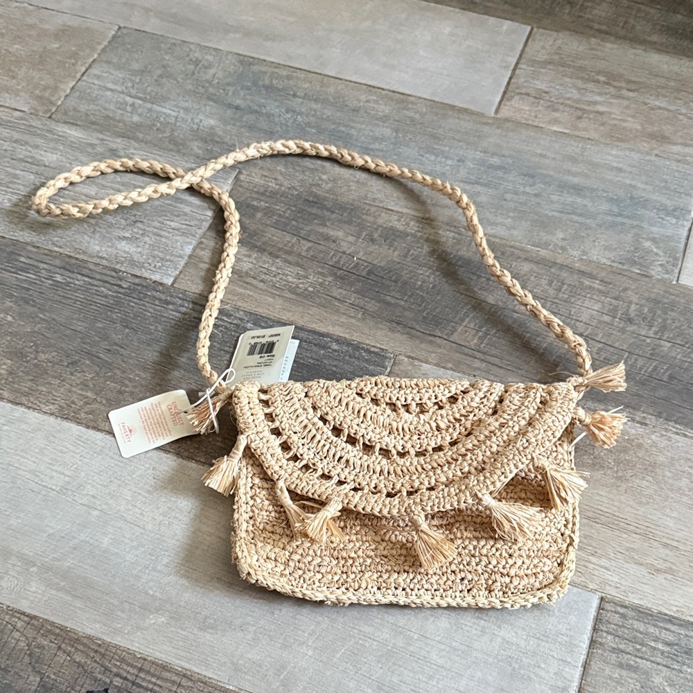Faherty Natural Woven Crossbody Bag